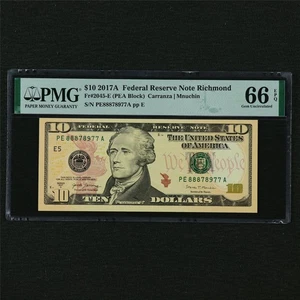 2017A Federal Reserve Note Richmond 10 Dollars Fr#2045-E PMG 66 EPQ Gem UNC - Picture 1 of 4