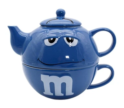 Juego de tetera y taza con tapa de porcelana azul M&M's World Foto 1 de 4