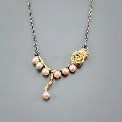 Handmade Natural Pearl Necklace 925 Sterling Silver 17"/N27082 - Image 1 of 4