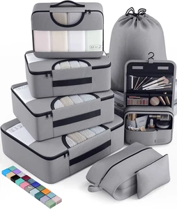 Organizzatore bagagli cubi da viaggio 8 pezzi con borsa bucato e toilette - Foto 1 di 9