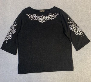 Bob Mackie Top Damen L schwarz Art To Wear Blumen glitzernd Slinky Reise Urlaub - Bild 1 von 12