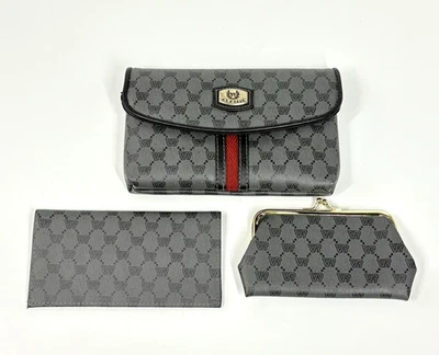 Cartera sin asas vintage VR clásica negra gris conjunto de 3 piezas billetera a cuadros monedero Foto 1 de 4
