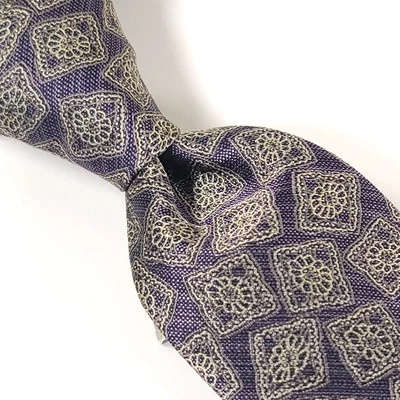 Corbata para hombre JOSEPH ABBOUD, 100 % seda, patrón medallón geométrico, púrpura y caqui  Foto 1 de 4