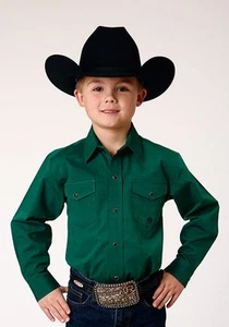 Boy's Roper Long Sleeve Shirt Amarillo Collection- Green - Picture 1 of 3