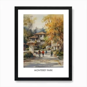 Póster arte de pared con marco de culo de viaje acuarela Monterey Park lienzo impresión cuadro - Imagen 1 de 4