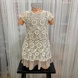 Zara Girls Soft Collection Lace Overlay Cap Sleeve Dress Size Kids 7/8 - Picture 1 of 15