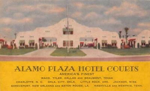 Postal TX: Alamo Plaza Hotel Courts, 1ª cadena de moteles en Estados Unidos, Texas, años 30 - Imagen 1 de 2