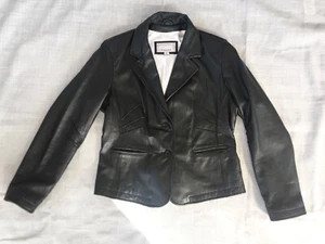 CHAQUETA BLAZER WILSONS MAXIMA DE CUERO PARA MUJER GRANDE NEGRA DOS BOTONES TOTALMENTE FORRADA - Imagen 1 de 24