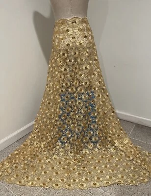 1.75 Yard Gold Corded Embroidered Sequins Lace fabric 50” Width - Image 1 of 4