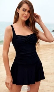 Walkonbeach Damen Badekleid schwarz eckiger Ausschnitt gerafft Größe XL - Bild 1 von 2