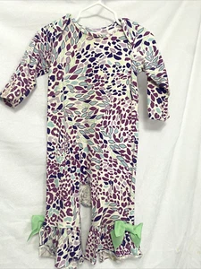 Ricrac & Ruffles 12M Romper Purple Cheeta Pattern Long Sleeve Stain - Picture 1 of 4