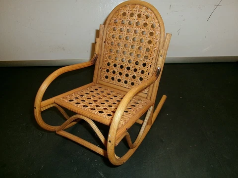 Vintage Antique Wood Doll / Bear Handmade Rocking Chair 8.5" T X 5" W  GREAT Cover