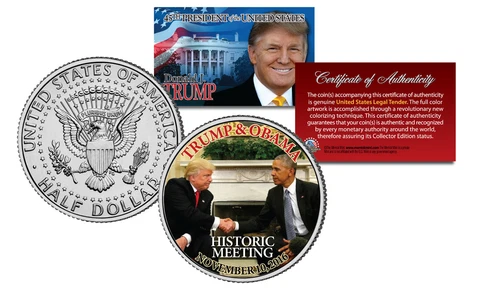 Donald Trump & Barack Obama HISTORIC MEETING Whitehouse Nov 10, 2016 JFK US Coin Cover