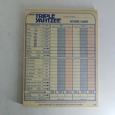 Almohadilla de tarjeta de puntuación triple Yahtzee 1972 E928 de lujo Foto 1 de 4