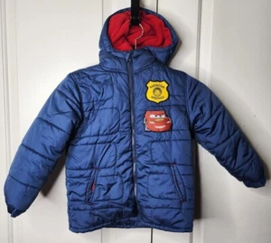 Vintage DISNEY STORE Cars Lightning McQueen Blue Puffer Rd Fleece Jacket Boys 5T - Picture 1 of 12