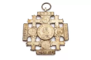 Vintage Religious Vatican Medal 800 Silver Pope Leo XIII Pilgrimage to Jerusalem - Afbeelding 1 van 12