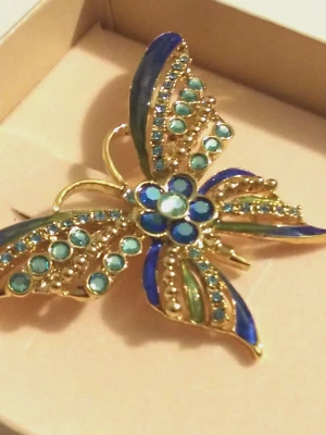 Pin Kirks Folly Mariposa Cristal y Esmalte Aguamarina Zafiro Topacio Azul Foto 1 de 4