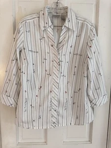 Chico's Women’s Sz M White Striped Love Blouse Button Down Collared Top - Picture 1 of 8