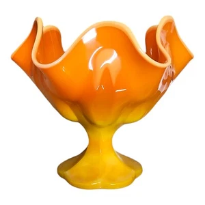 MCM LE Smith bittersüße orange geschwungene Schlacke Glas Kompott Standfuß Süßigkeitenschale - Bild 1 von 4