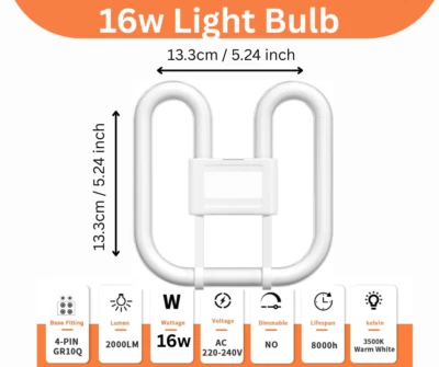 Energy Saving 2D 16w 4 Pin 10,000 hour Long Life Fluorescent Light Bulb Bathroom - Image 1 of 3