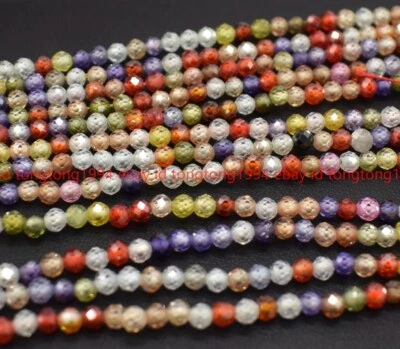 Natürliche 3mm Facettiert Mehrfarbig Zirkon Runde Edelstein Lose Perlen 38cm - Bild 1 von 4