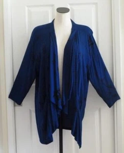 Vtg Tienda Ho Lagenlook Boho Blue Black Asian Rayon Open Drape Kimono Topper OS - Picture 1 of 12