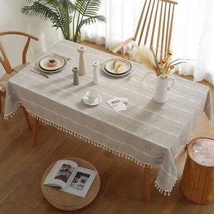 Stripe Tassel Tablecloth Dining Kitchen Table Cloth Cover Wedding Party Decor - Picture 1 of 56