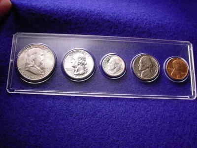1948 PHILADELPHIA 5 COIN MINT SET GREAT 90% SILVER coins--ALL 5 BU COINS!  #14 - Image 1 of 4