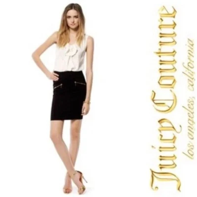 Juicy Couture Etiqueta Negra Harper Ponte Inclinada Cremalleras Doradas Bodycon Falda Lápiz 8 Foto 1 de 4