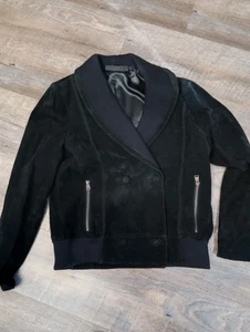 Rachel Zoe RLZ Black Genuine Suede Leather Button Jacket black Lined Size 12 - Picture 1 of 5