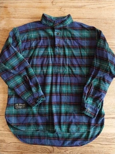 Vermont Flannel Co Henley Mens XS Blue Green Plaid Oversized 1/4 Button USA Made - Picture 1 of 8