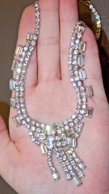 Collar Gargantilla Vintage Kramer of New York Cristal Transparente Estrás Tono Plateado Foto 1 de 4