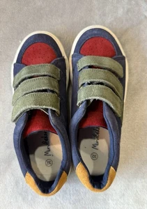 Mini Boden Size 32 Low Top Hook & Loop Sneakers Multi Color Suede Navy Boy Shoes - Picture 1 of 5