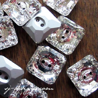 VINTAGE Swarovski® Crystal Square Buttons 14mm -LOT of 18 Pieces Clear Foiled - Image 1 of 2