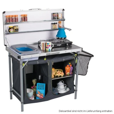 KAMPA Luxus Campingküche mit Gewürzregal XL Arbeitsplatte mit Spülbecken Schwarz NEU