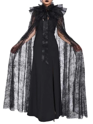 Capa de Encaje Negra Halloween Cuello Largo Capa Disfraz Juegos con disfraces Fiesta Bata para Mujer Foto 1 de 4