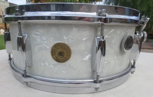 Gretsch Anfang 60er "Namensband" Rundabzeichen 5,5x14" Snare Drum weiß Marine SCHÖN! - Bild 1 von 11