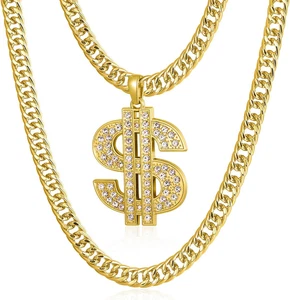 Gold Chain for Men with Dollar Sign Pendant Necklace - Picture 1 of 12