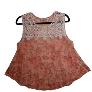 Top Cato Transparente Para Mujer Grande Paisley Crochet Floral Encaje Rosa Transparente Boho Gitano - Imagen 1 de 11