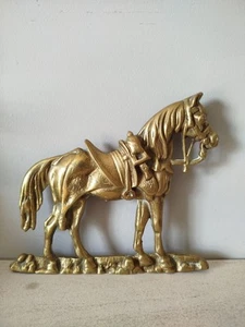 Antique/Vintage Late 19th Century Victorian Solid Brass Flat Horse Plaque/Statue - Picture 1 of 20