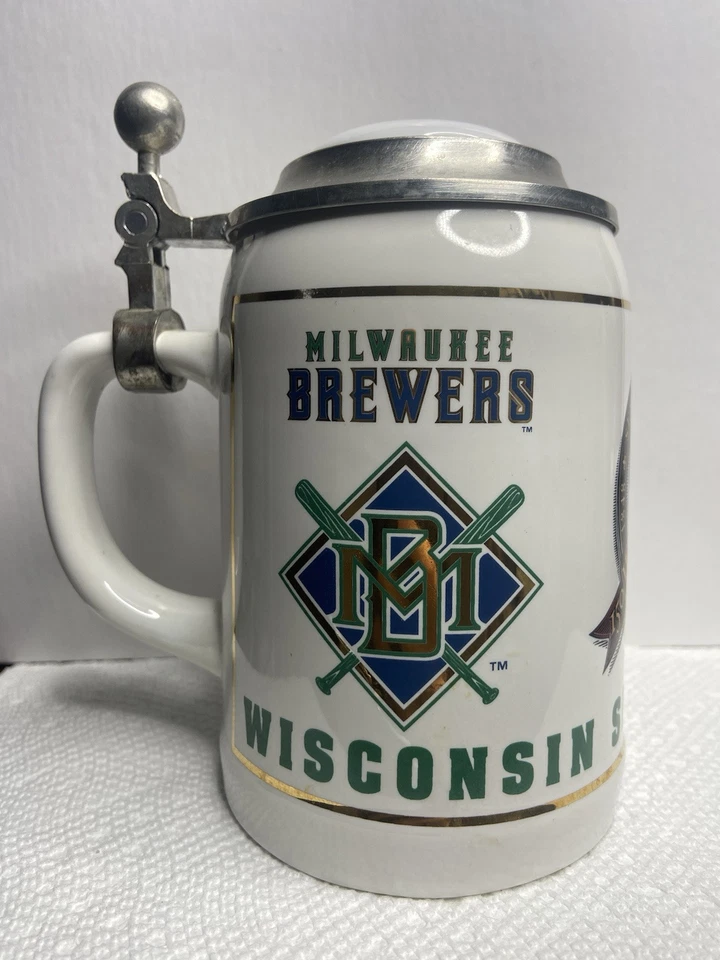 Taza Milwaukee Brewers MB Cross Bats años 90 logotipo cerveza Stien Wisconsin 150º certificado de autenticidad Foto 1 de 4