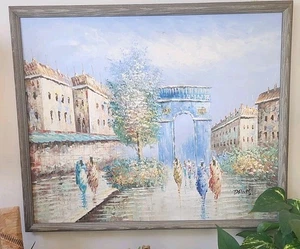 Pintura al óleo impresionista firmada 20 x 24 enmarcada PARIS STREET lienzo estirado  - Imagen 1 de 17