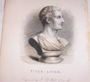 Livio, Tito Livio autor de historia romana, grabado antiguo del siglo XIX - Imagen 1 de 5