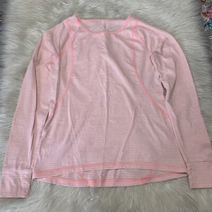 T by Talbots Activewear Top Size Small White Pink Stripe Long Sleeve Althetic - Picture 1 of 7