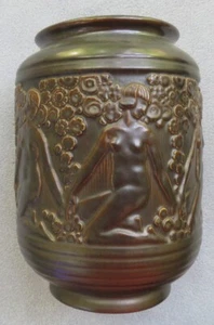 Large Weller Art Deco Vase Brown Glaze with Repeating Nudes - Picture 1 of 9