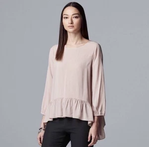 Womens Simply Vera Ruffle Trim Pink Top Shirt Size XS Relaxed Fit Lightweight - Picture 1 of 9