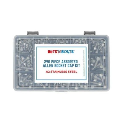 NUTS N BOLTS UK 290 Assorted M3, M4 & M5 Allen Socket Cap Screws Bolts Stainless Steel kit set