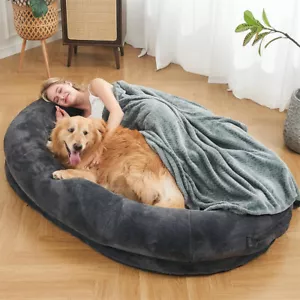 Giant Human Sized Dog Bed Soft Orthopedic Pet Bed w/ Washable Faux Fur & Blanket - Picture 1 of 16