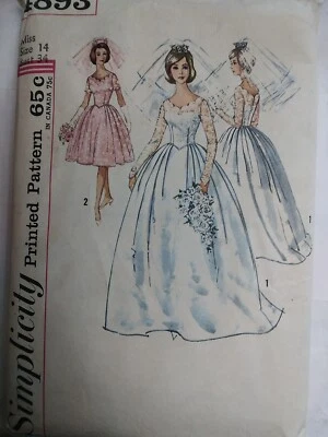 Dress Wedding Bridal Bridesmaid 14 Simplicity 4893 Sewing Pattern VTG Cut Full - Image 1 of 4