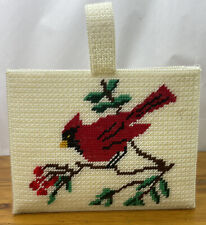 Vtg Handmade Needlepoint Purse Tote Plastic Canvas Nature Cardinal Red Bird Boho